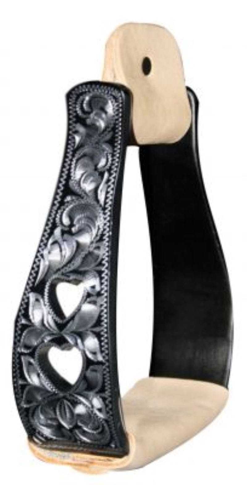 Showman Stirrups Showman Stirrups Black with Silver Engraving and Heart Design