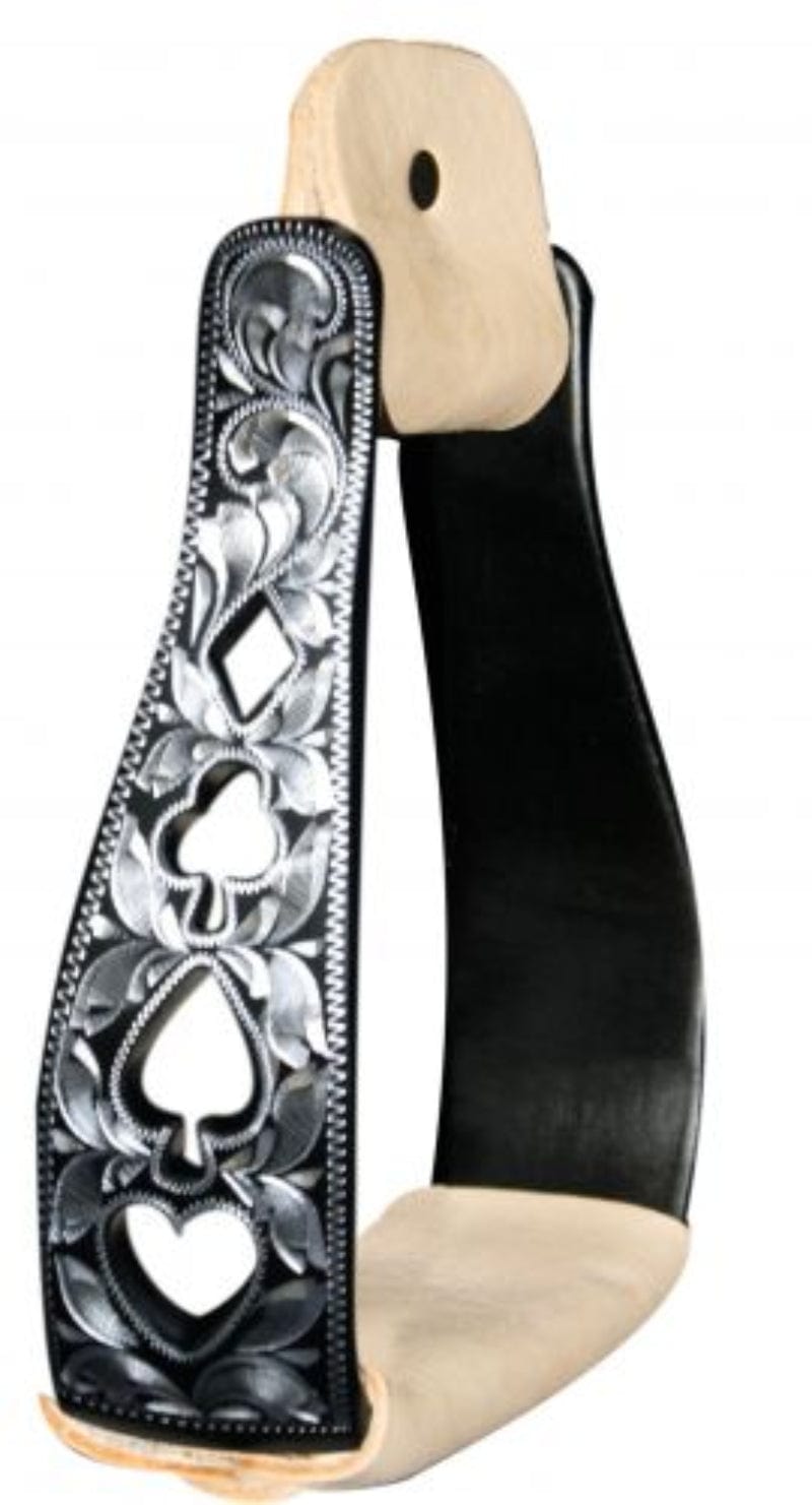 Showman Stirrups Showman Stirrups Black with Silver Engraving and Poker Design