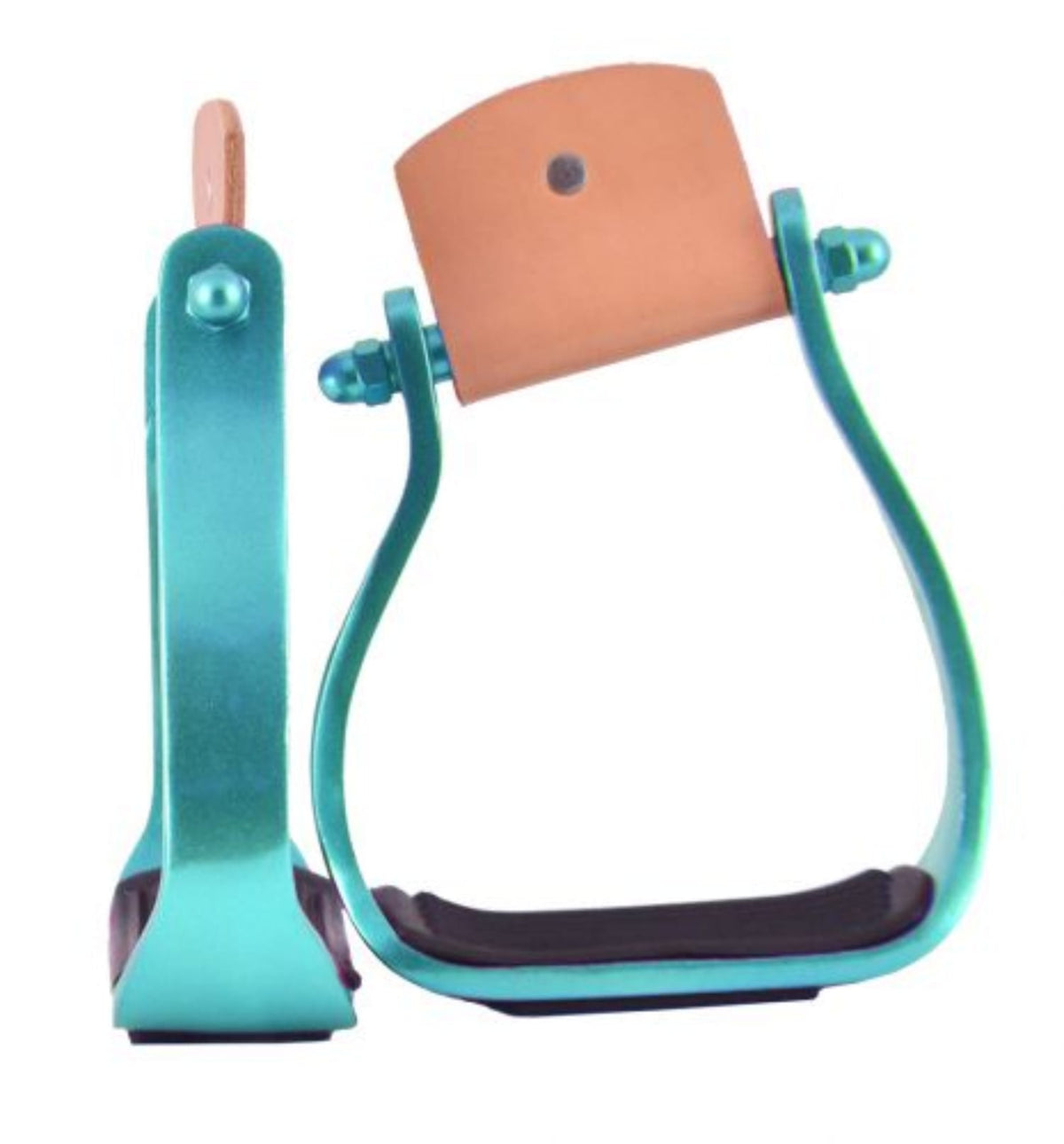 Showman Stirrups Teal Showman Oxbows Angled Aluminium
