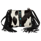 The Design Edge Handbags & Wallets Black Cowhide Clutch with Turquoise Stonework & Fringes