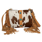 The Design Edge Handbags & Wallets Tan Cowhide Clutch with Turquoise Stonework & Fringes