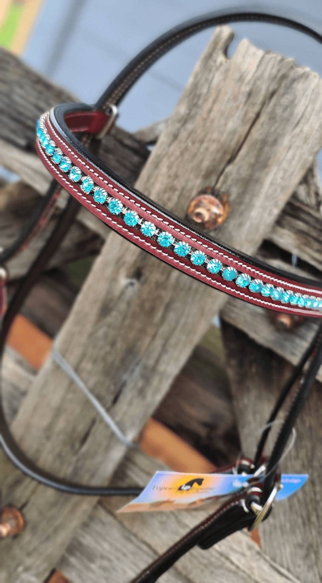 Top Rail Equine Bridles Cob-Full / Havana Brown Top Rail Leather Bridle with Turquoise Beading