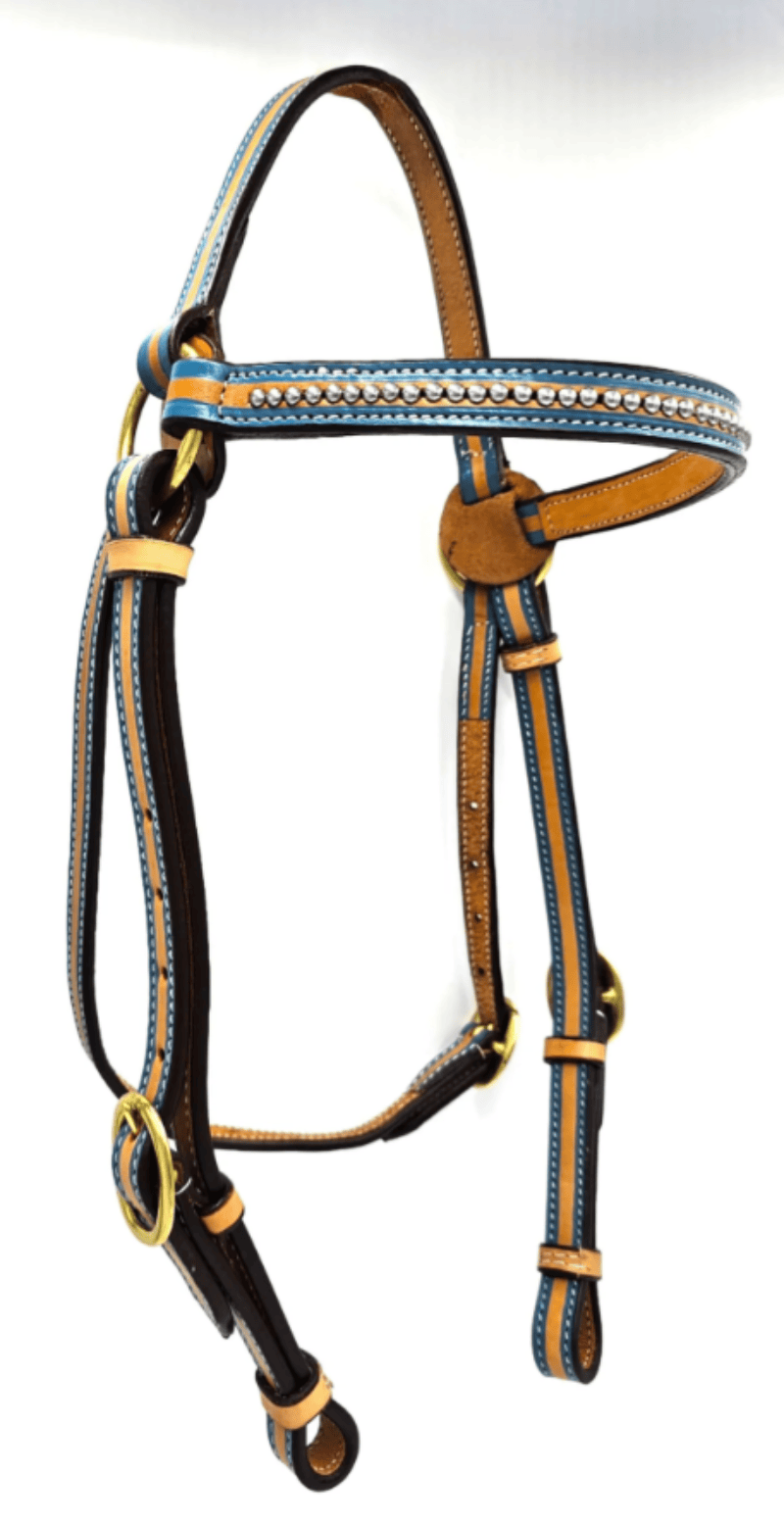 Toprail Bridles Cob/Full Toprail Bridle with Turquoise Outline and Silver Studs