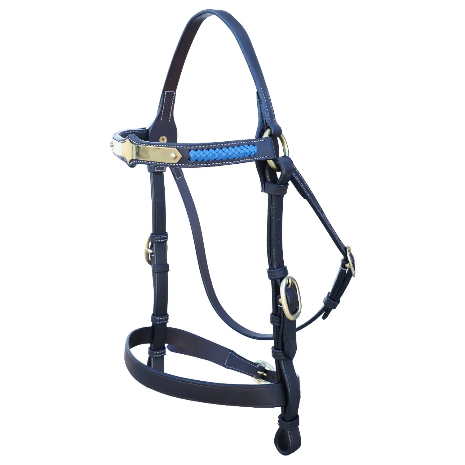 Toprail Bridles Cob Toprail Bridle Diamond Brass Show Plate Blue Plait (HS-522_RB-HB)