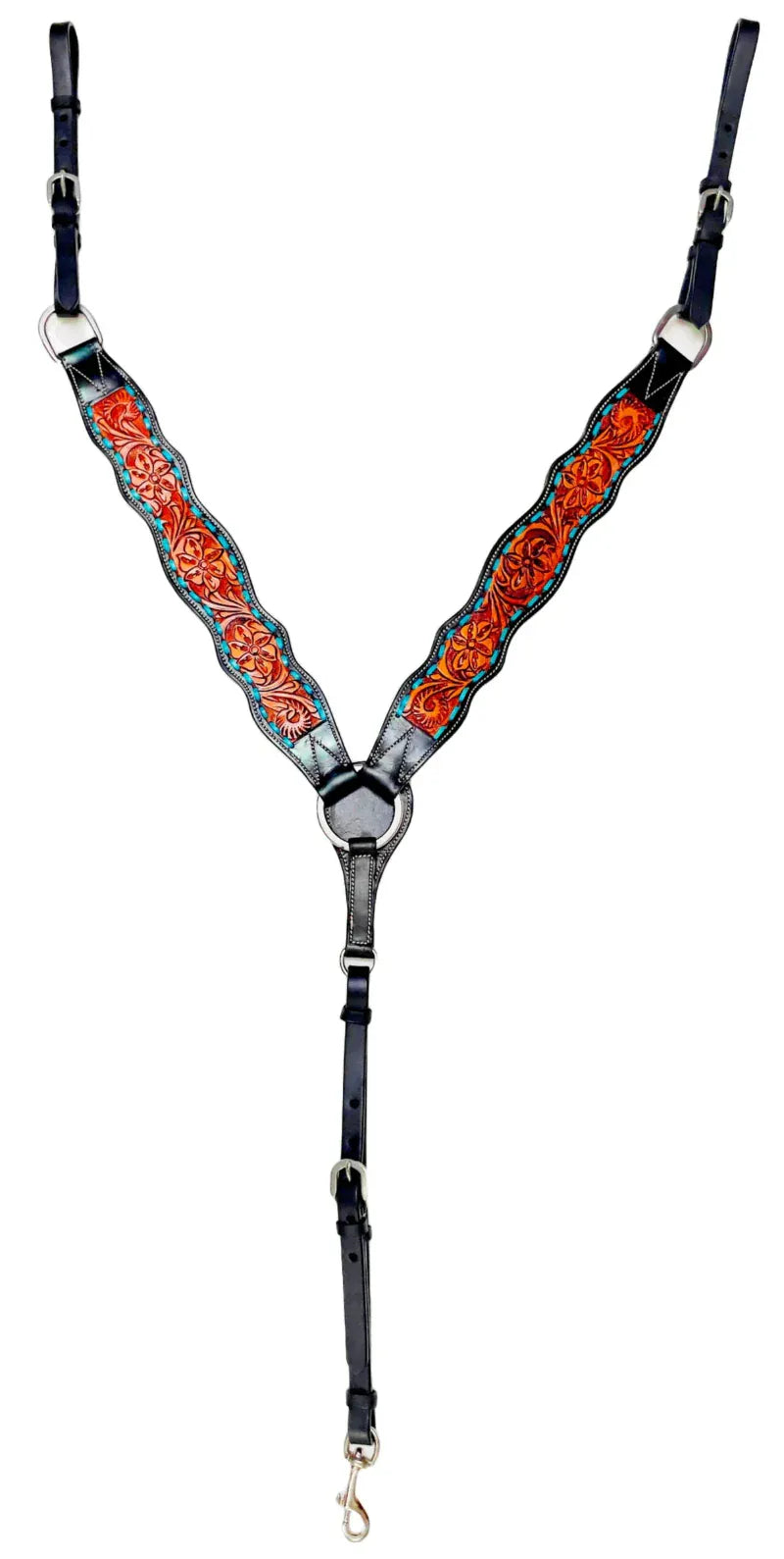 Toprail Equine Breastplates - Martingales Cob/Full Toprail Equine Breast Collar Two-Toned with Turquoise Inlay