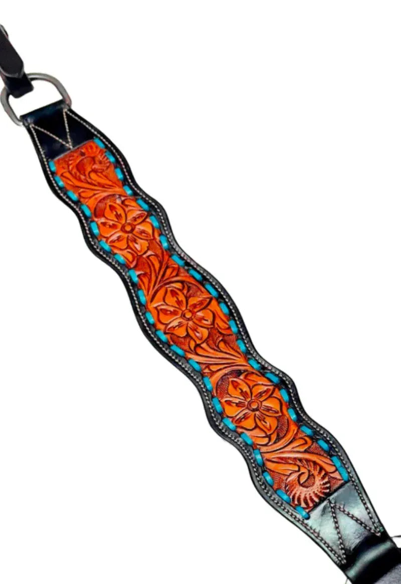 Toprail Equine Breastplates - Martingales Cob/Full Toprail Equine Breast Collar Two-Toned with Turquoise Inlay