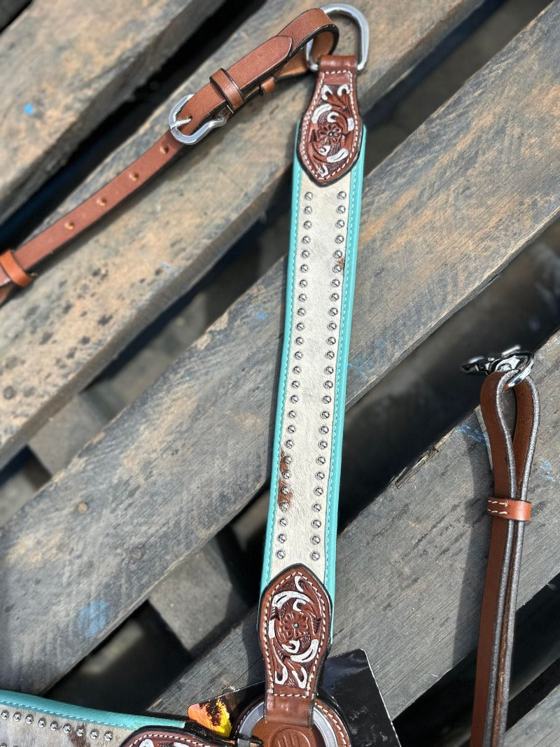 Toprail Equine Breastplates & Martingales Cob/Full Toprail Equine Breastplate Turquoise/Hair on Leather