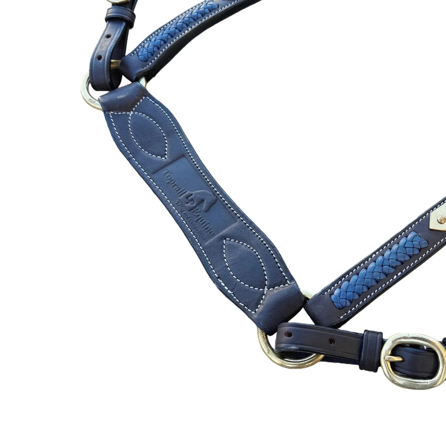 Toprail Equine Breastplates - Martingales Cob / Havana Brown Toprail Equine Breastplate Show with Brass Plaque & Royal Blue Plait
