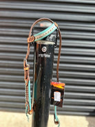 Toprail Equine Bridles Cob/Full Toprail Equine Bridle One Ear Turquoise/Hair on Tooled