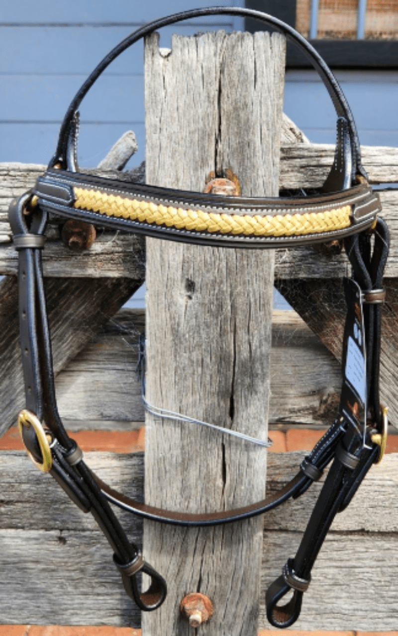 Toprail Equine Bridles Cob Toprail Equine Bridle Gold Thin Plait Browband