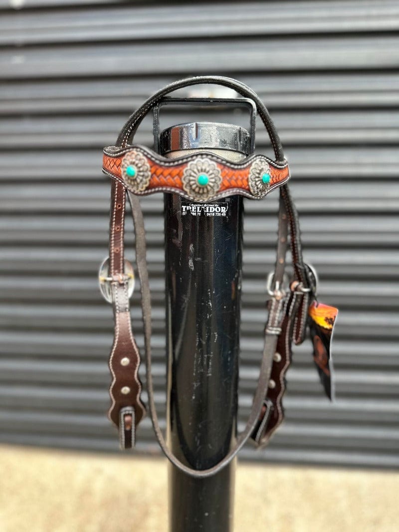 Toprail Equine Bridles Smooth Like Cactus Bridle Turquoise Studded Browband