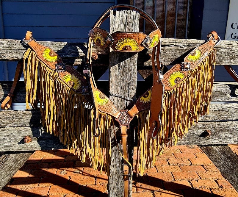 Toprail Equine Bridles Toprail Equine Set Bridle & Breastplate Sunflowers with Fringes (SLC-Sunflower)
