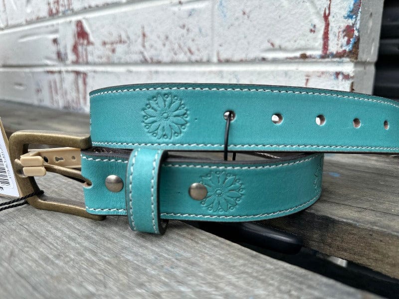 Toprail Equine Kids Belts 24in Toprail Equine Belt Girls Turquoise Floral Stamped