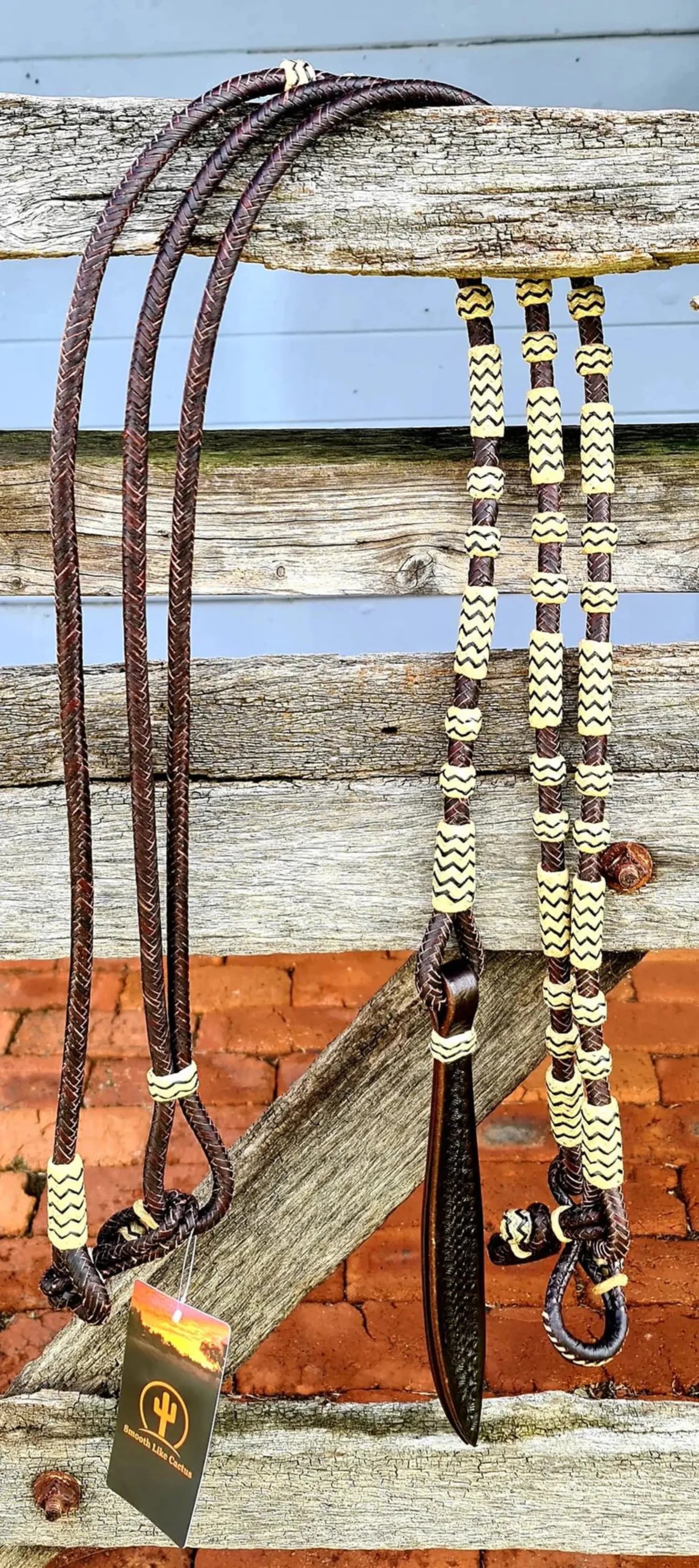 Toprail Equine Reins Chocolate Smooth Like Cactus Reins Romel Chocolate with Aztec Buttons