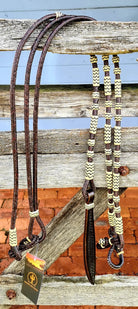 Toprail Equine Reins Chocolate Smooth Like Cactus Reins Romel Chocolate with Aztec Buttons