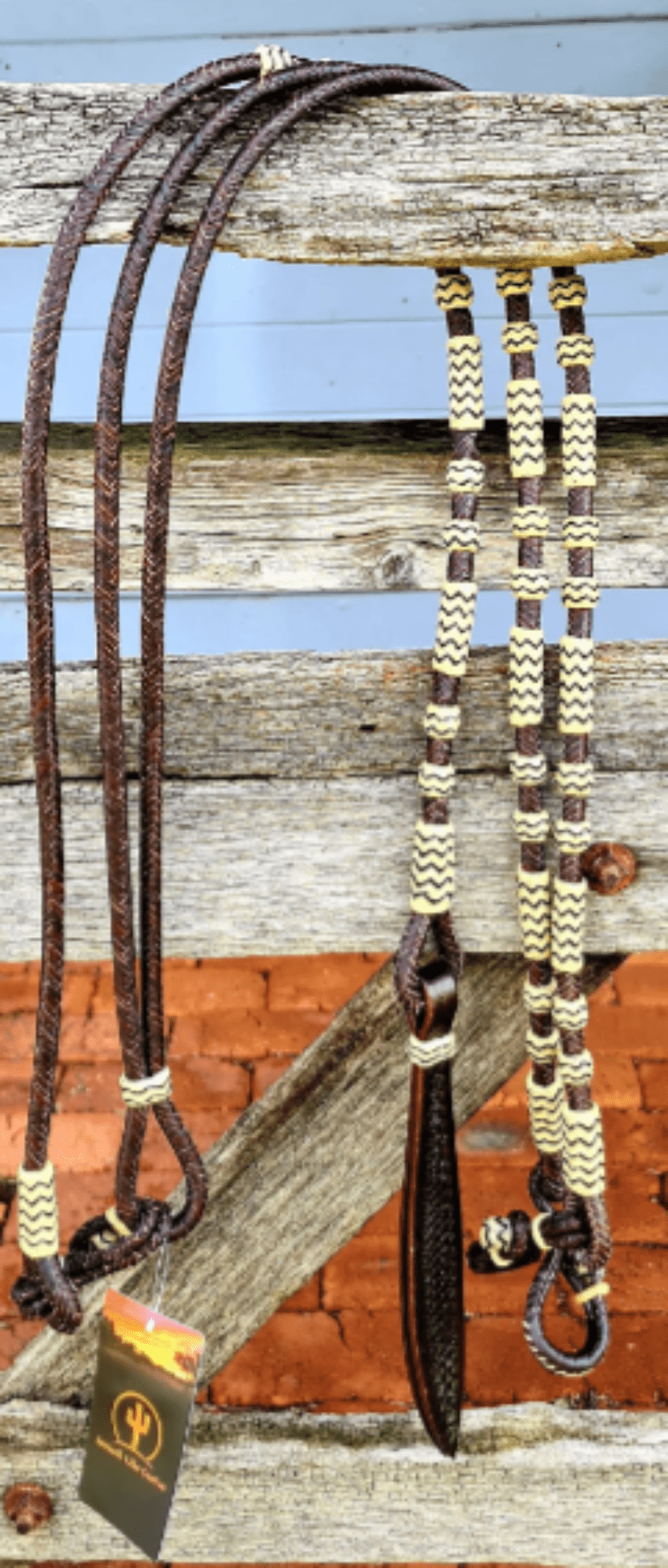 Toprail Equine Reins Smooth Like Cactus Reins Romel Chocolate with Aztec Buttons