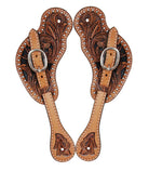Toprail Equine Spur Straps Mens Toprail Equine Spur Straps Carved with Silver Studs