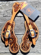 Toprail Equine Spur Straps Mens Toprail Equine Spur Straps Carved with Silver Studs