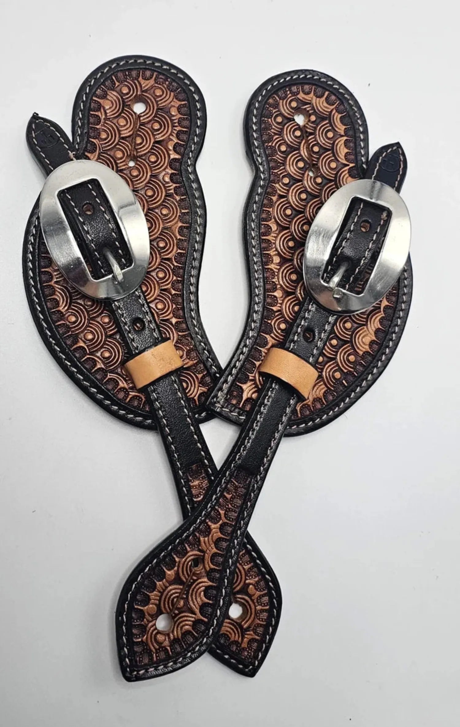 Toprail Equine Spur Straps Mens Toprail Equine Spur Straps Tooled & Stamped