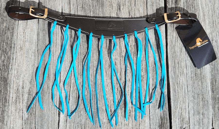 Toprail Fly Masks & Bonnets Turquoise Toprail Leather Fly Veil with Tassels