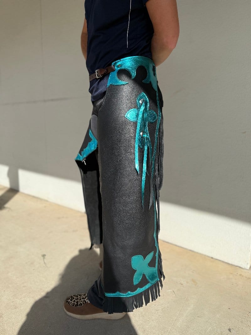 WDS Saddlery Rodeo Equipment Black/Turquoise WDS Saddlery Chaps Rodeo Youth