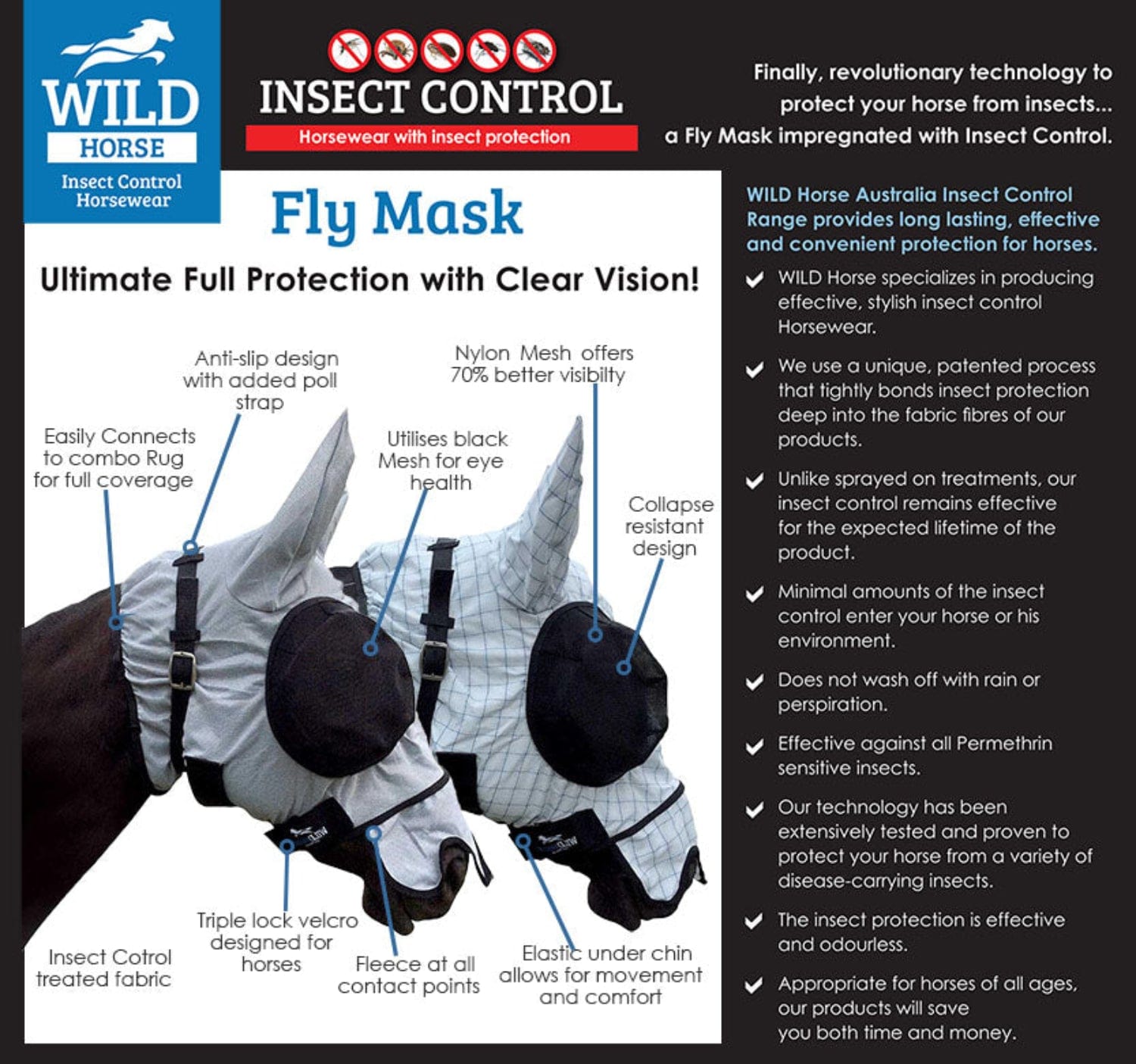 Wild Horse Fly Masks - Bonnets Wild Horse Cool Mesh Fly Bonnet