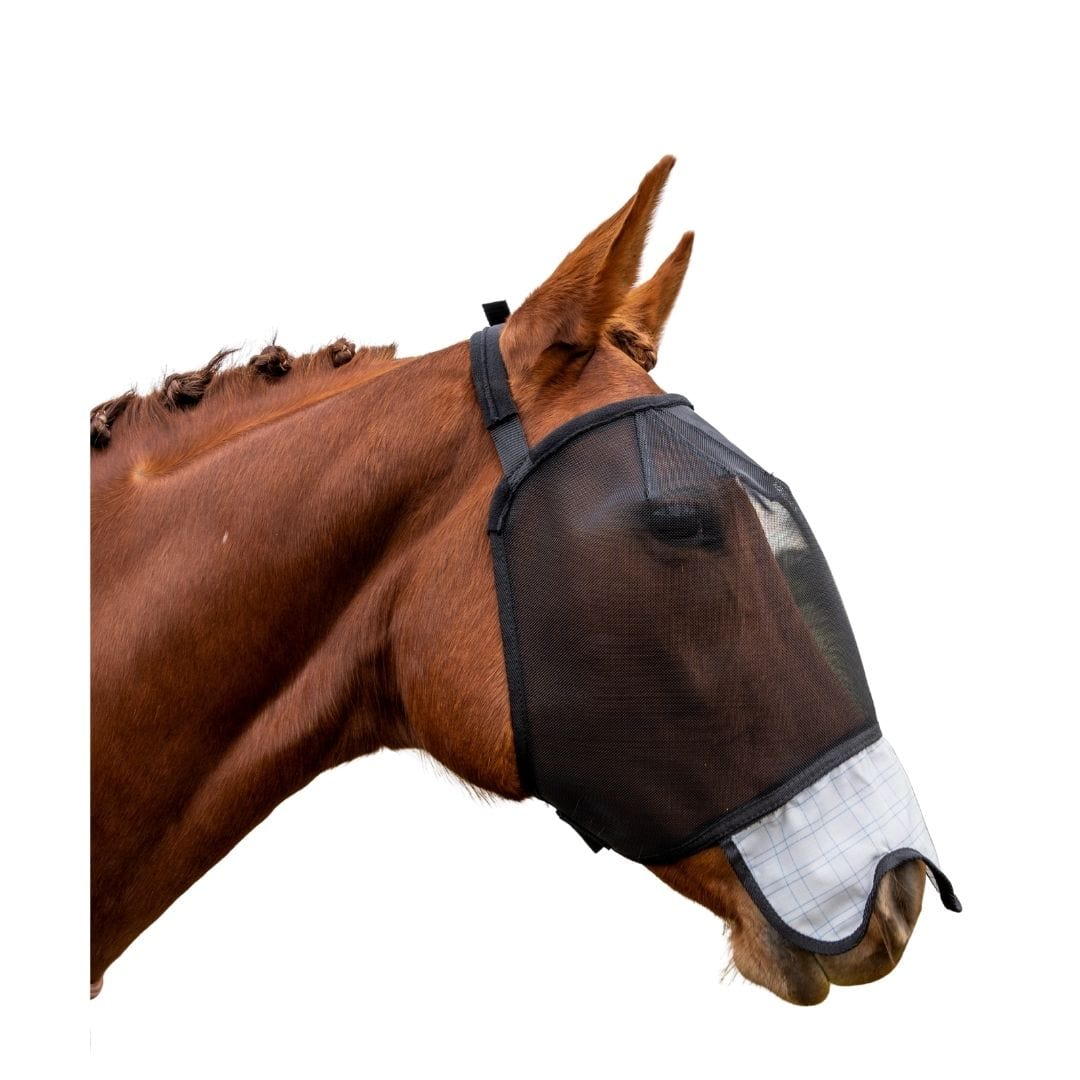 Wild Horse Fly Masks - Bonnets Wild Horse Insect Control Black Mesh Fly Veil with ripstop nose (FV3)