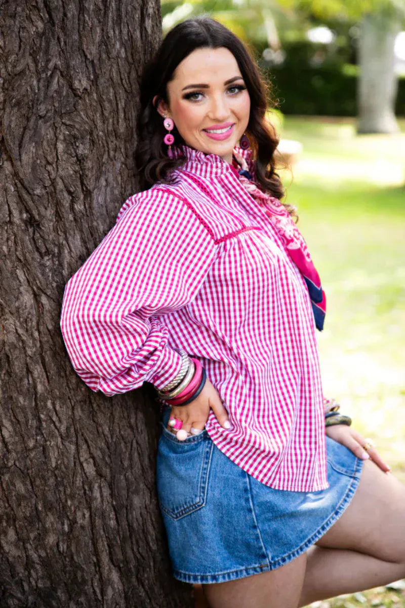 Wisteria Lane Womens Shirts 08 Wisteria Lane Top Womens Cerise Gingham