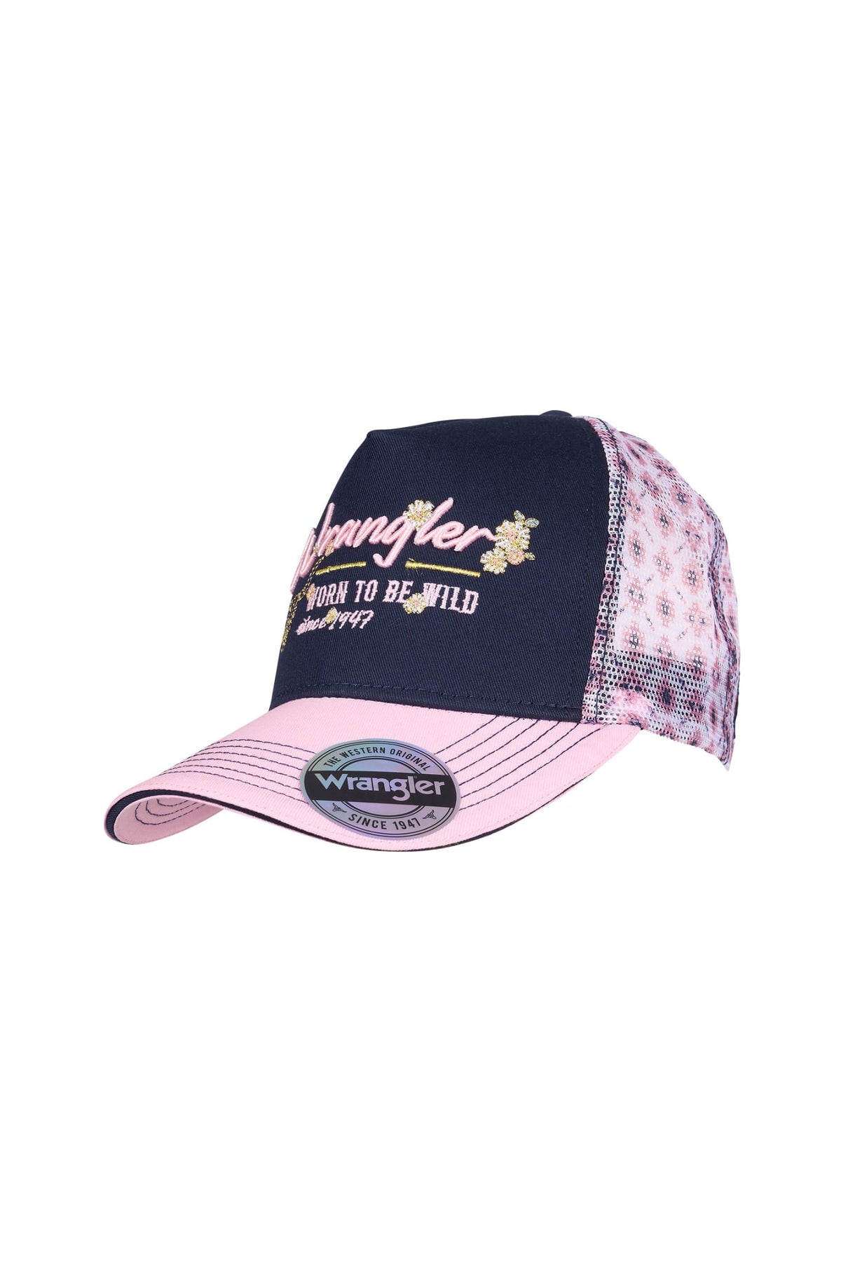 Wrangler Caps Navy/Pastel Pink Wrangler Cap Bella Trucker Ponytail