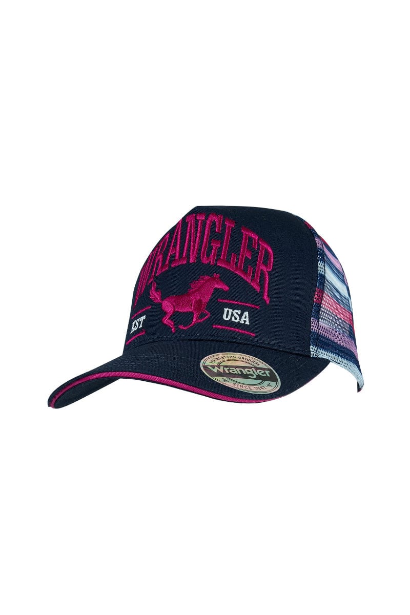 Wrangler Caps Navy/Pink Wrangler Cap Eliza High Profile Ponytail Trucker