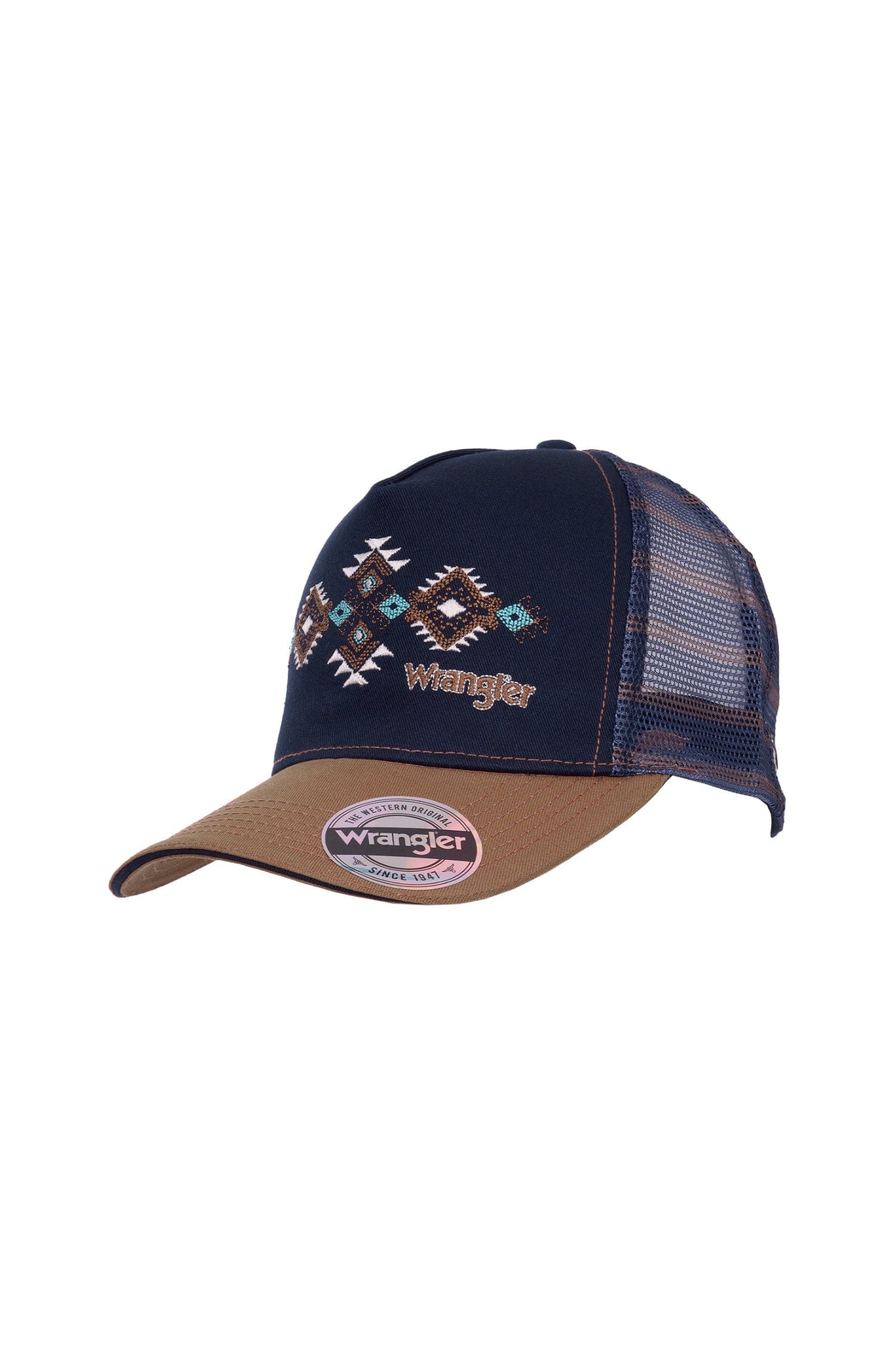 Wrangler Caps Navy/Tan Wrangler Cap Francis HP Ponytail Trucker