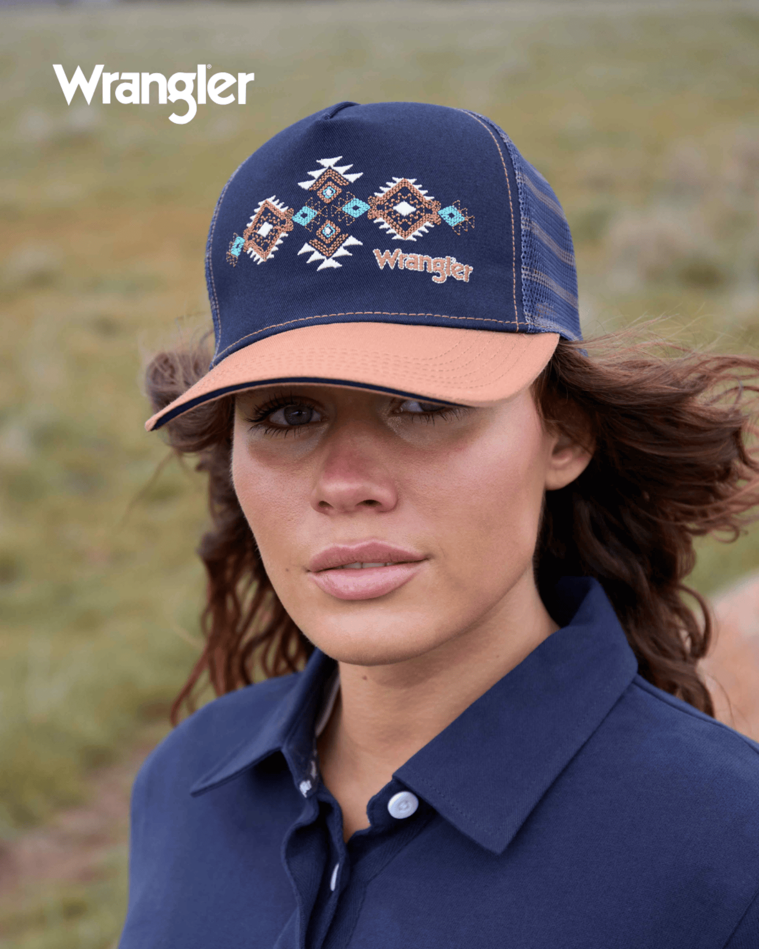 Wrangler Caps Navy/Tan Wrangler Cap Francis HP Ponytail Trucker