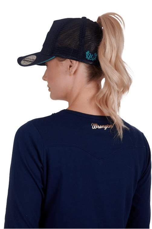 Wrangler Caps Navy Wrangler Cap Nat HP Trucker Ponytail Styler