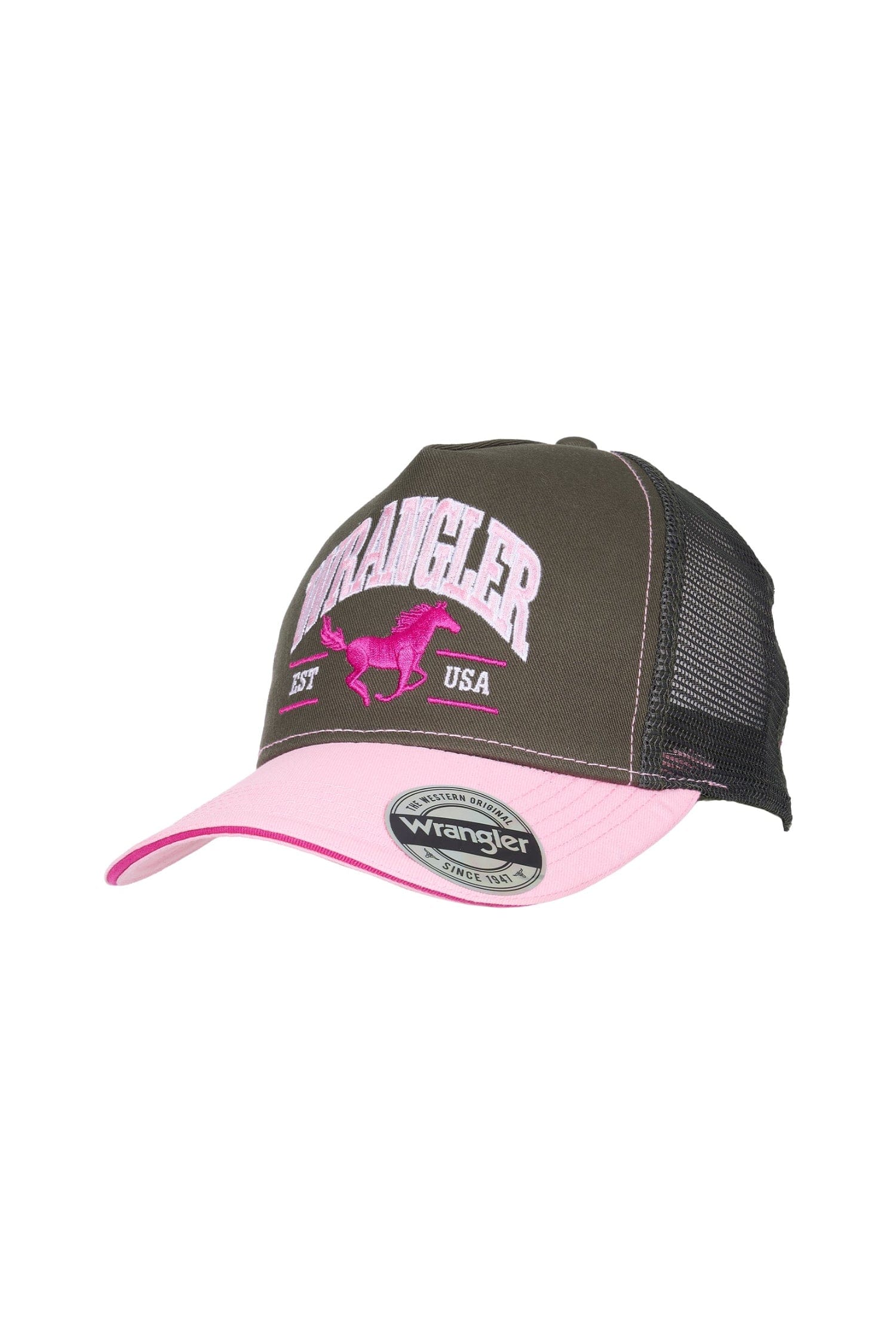 Wrangler Caps Olive/Pink Wrangler Cap Erinn HP Ponytail Trucker