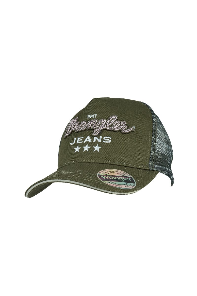 Wrangler Caps Olive Wrangler Cap Piper High Profile Ponytail Trucker
