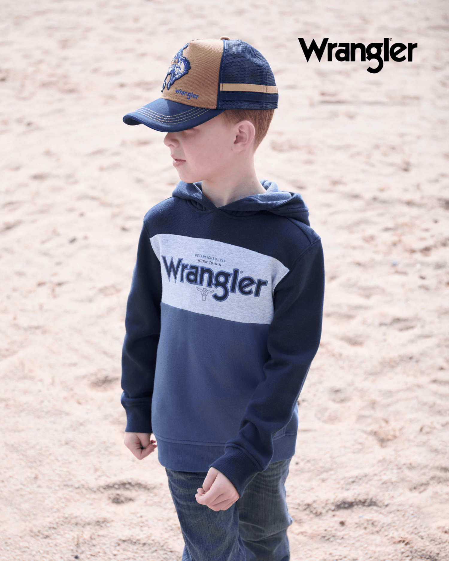 Wrangler Caps Tan/Navy Wrangler Cap Kids Conner Trucker