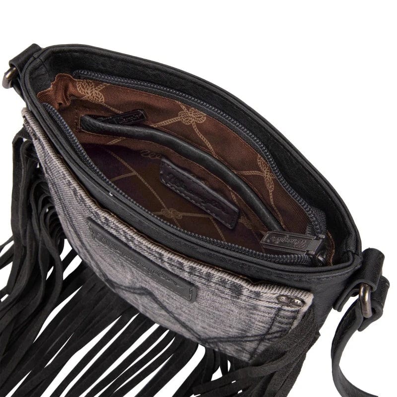 Wrangler Handbags & Wallets Black Wrangler Crossbody Bag Jean Pocket Leather Fringe