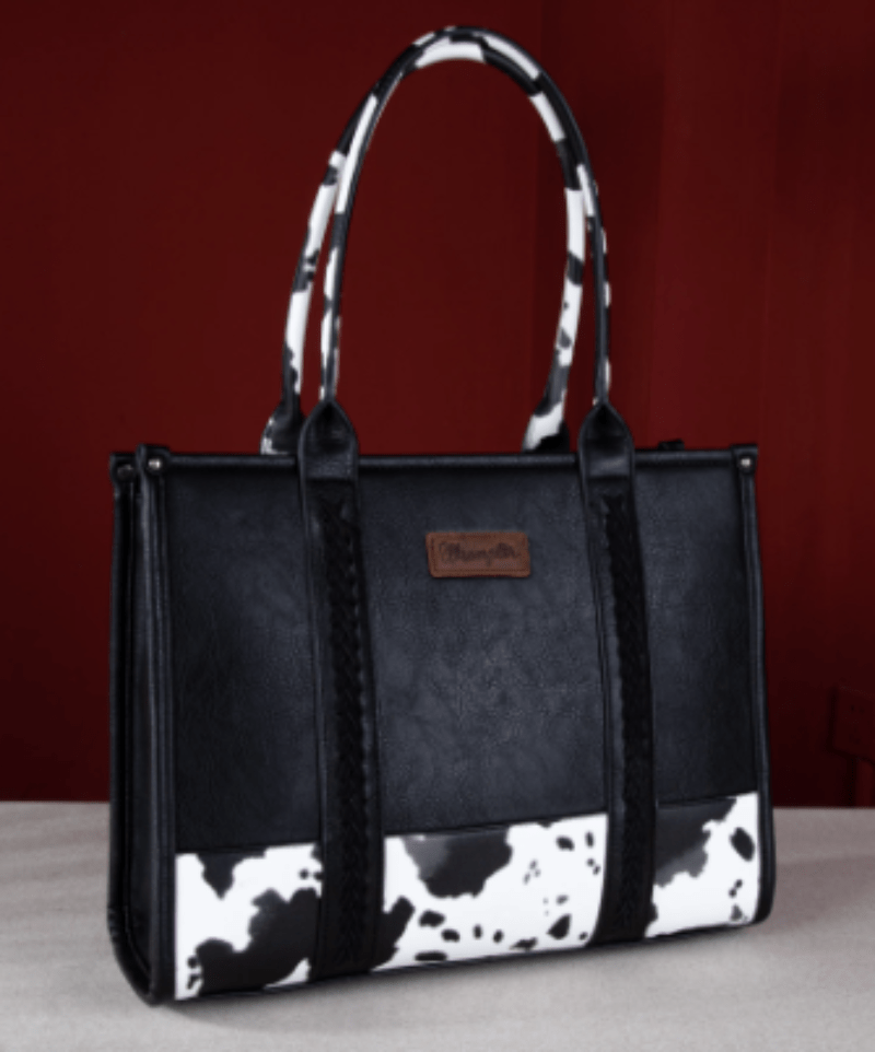 Wrangler Handbags & Wallets Black Wrangler Handbag Cow Print Wide Tote