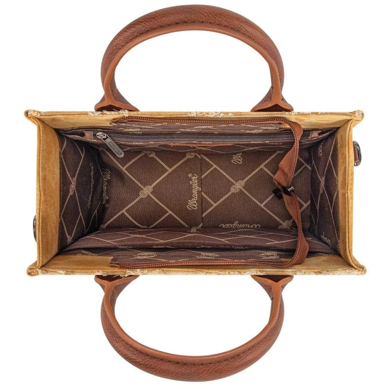 Wrangler Handbags & Wallets Brown Wrangler Crossbody Bag Denim Frayed Fringe Small
