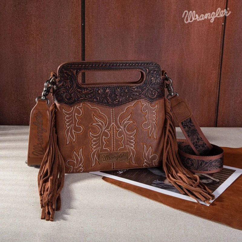 Wrangler Handbags & Wallets Brown Wrangler Crossbody Bag Embroidered Fringe Mini