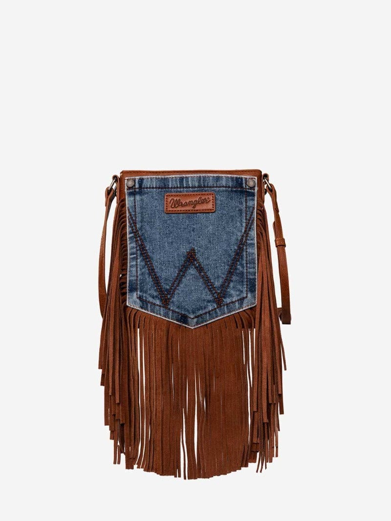 Wrangler Handbags & Wallets Brown Wrangler Crossbody Bag Jean Pocket Leather Fringe (WG44-8360BR)