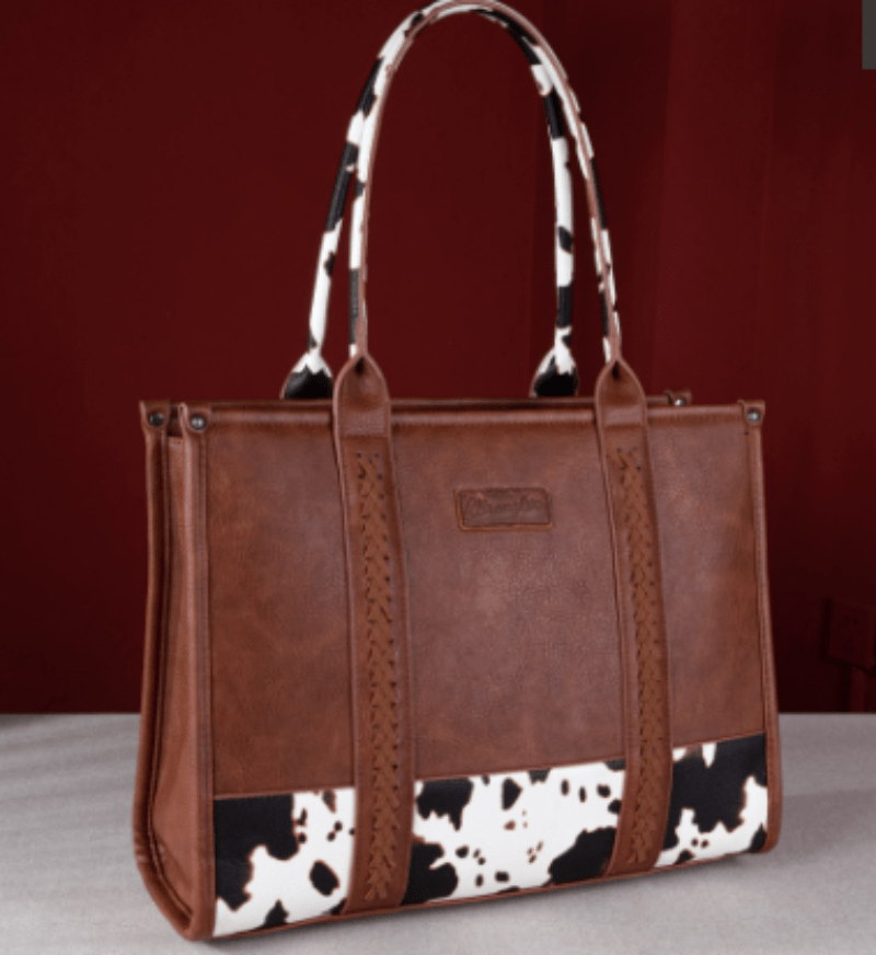 Wrangler Handbags & Wallets Brown Wrangler Handbag Cow Print Wide Tote