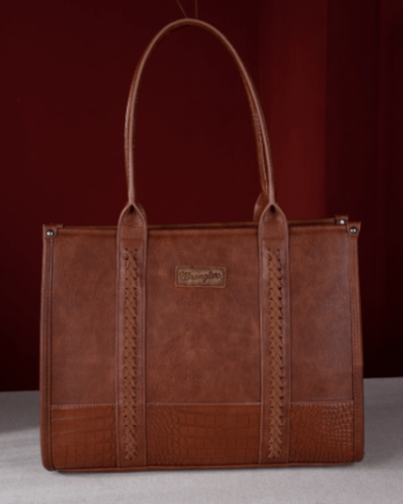 Wrangler Handbags & Wallets Cognac Wrangler Handbag Croc Print Wide Tote
