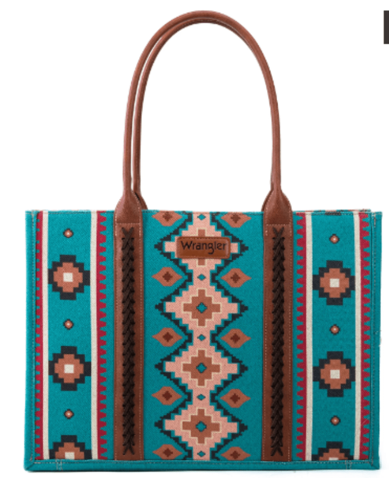 Wrangler Handbags & Wallets Dark Turquoise Wrangler Southwestern Print Wide Tote Bag