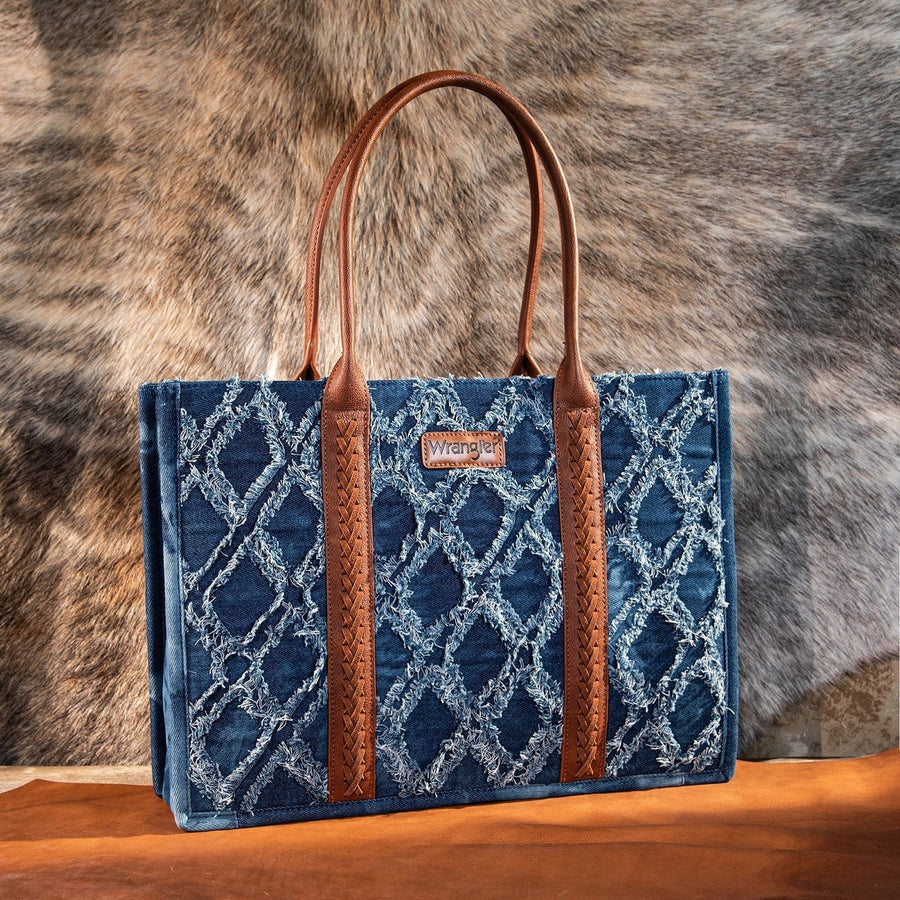 Wrangler Handbags & Wallets Denim Wrangler Tote Bag Frayed Denim Fringed Design