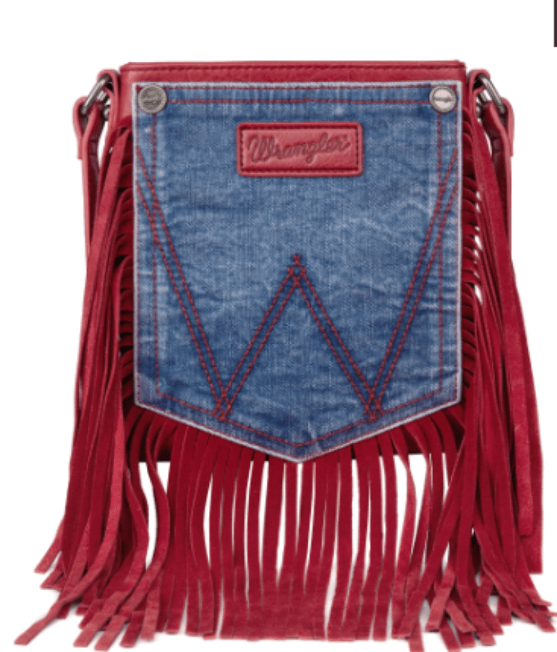 Wrangler Handbags & Wallets Red Wrangler Crossbody Bag Jean Pocket Leather Fringe Red