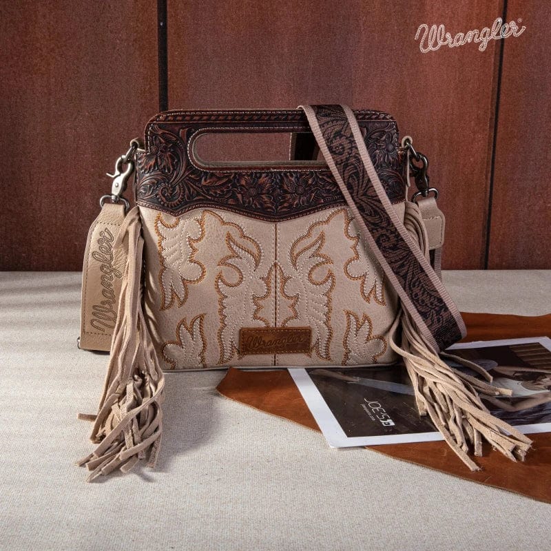 Wrangler Handbags & Wallets Tan Wrangler Crossbody Bag Embroidered Fringe Mini