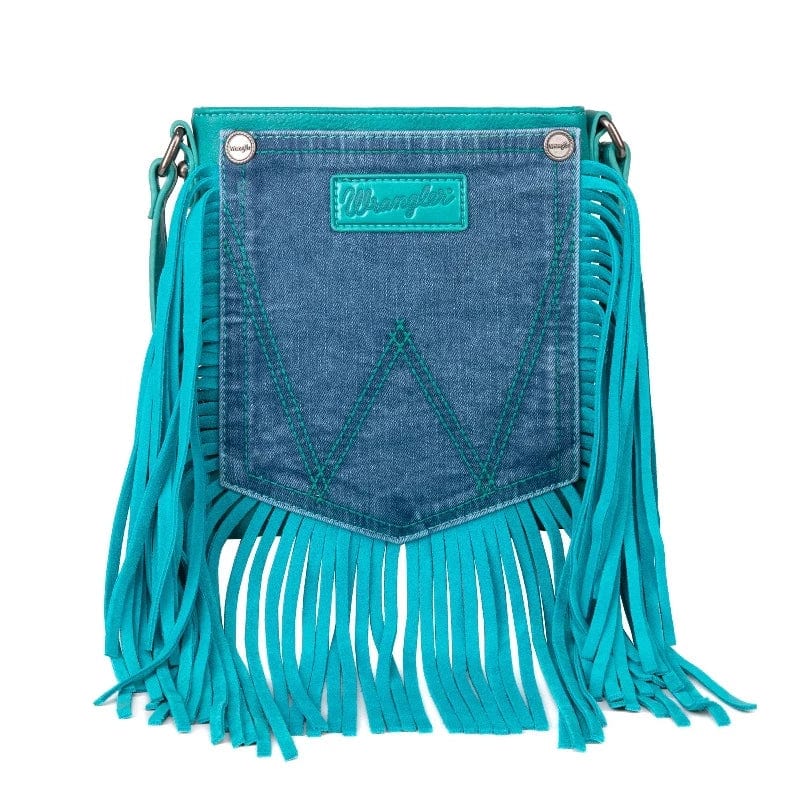 Wrangler Handbags & Wallets Turquoise Wrangler Crossbody Bag Jean Pocket Leather Fringe Turquoise