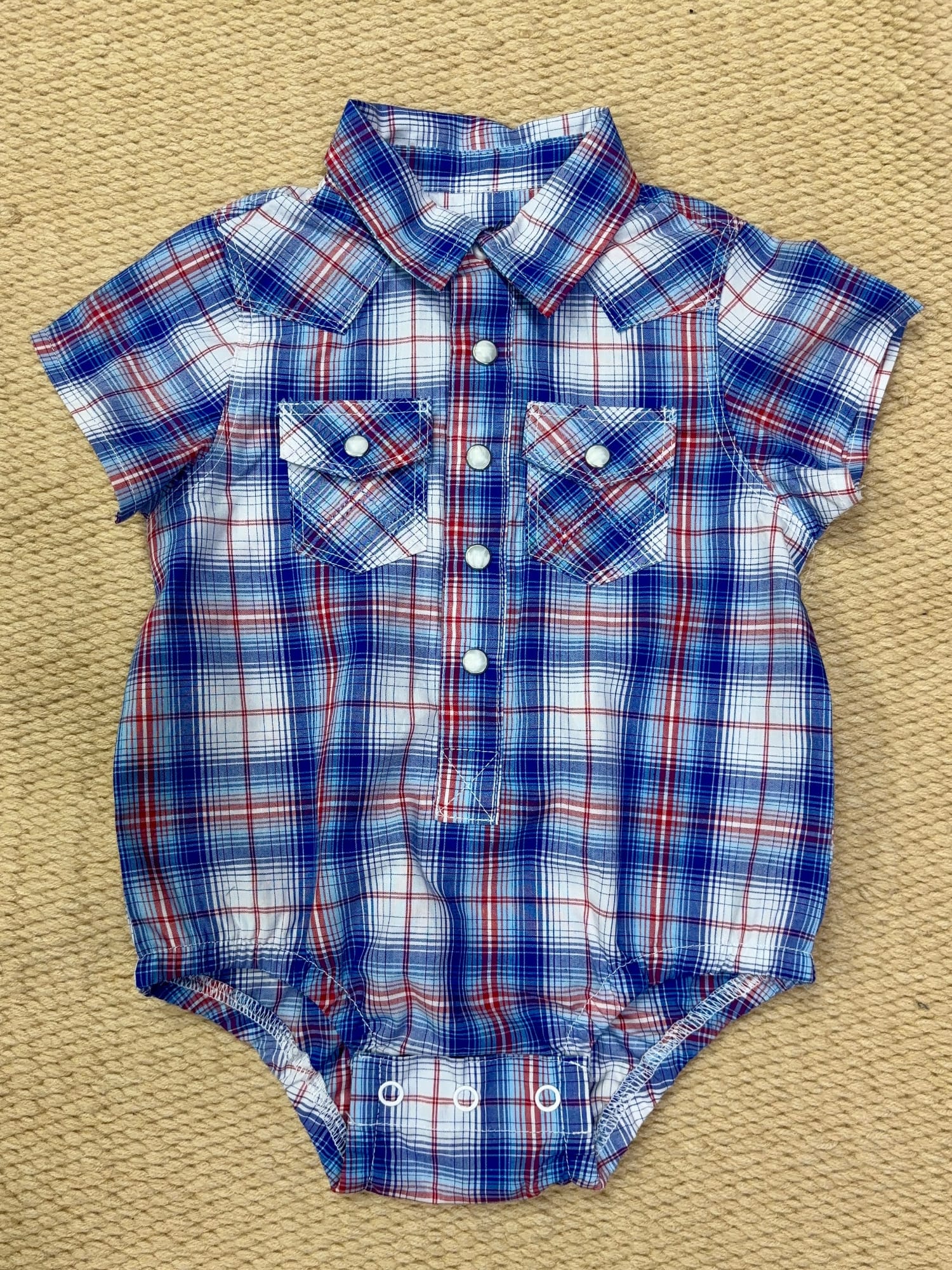 Wrangler Kids Shirts 0-03 Months / Red/White/Blue Wrangler Romper Infant Boys Check