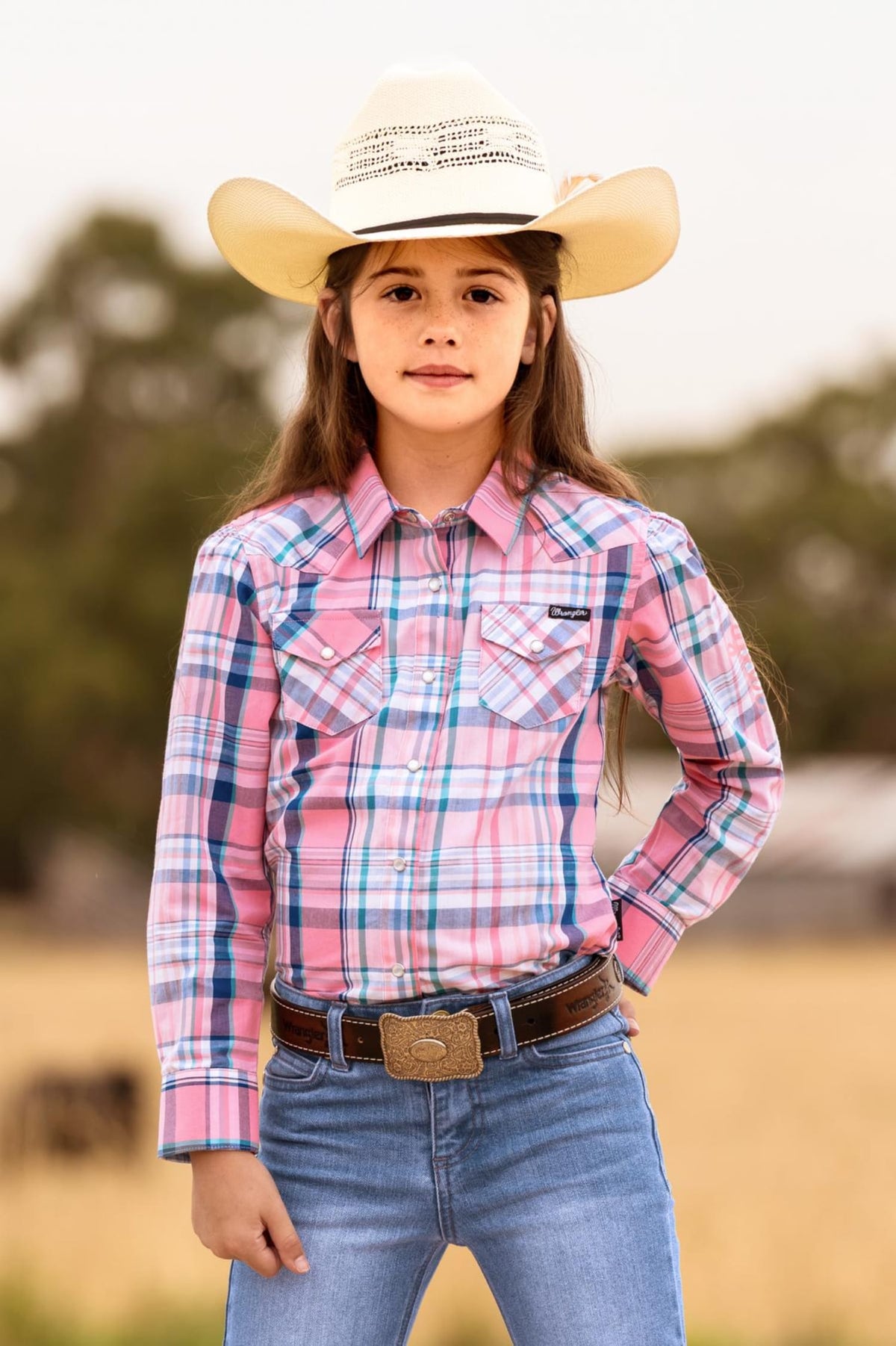 Wrangler Kids Shirts 06 / Blue/Pink Wrangler Shirt Girls Kiara Logo
